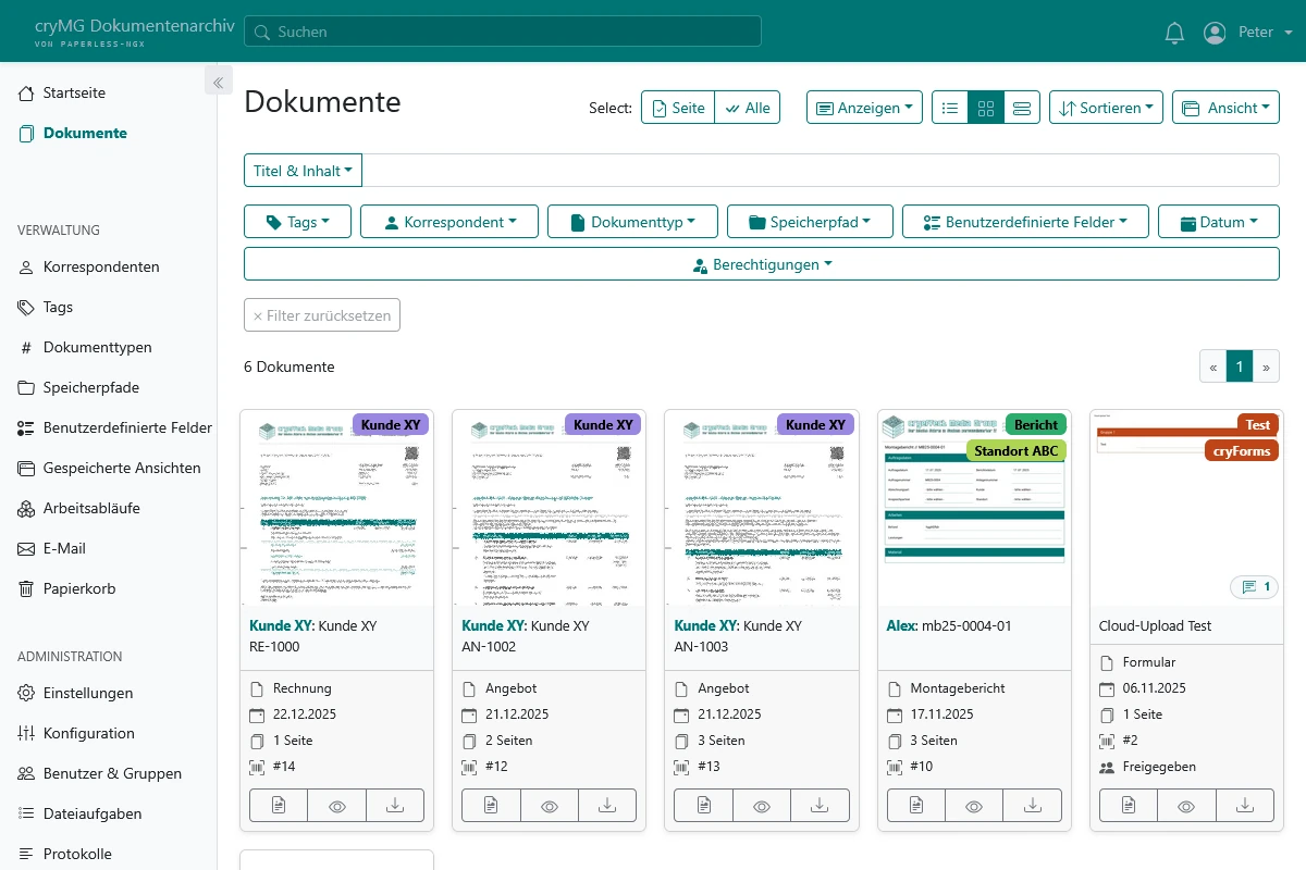 Document overview in the archive